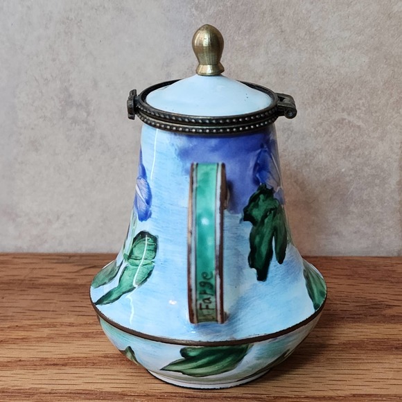 2004 Kelvin Chen Enameled Miniature Floral Blue Iris Teapot COA Artist Signed - Picture 9 of 11